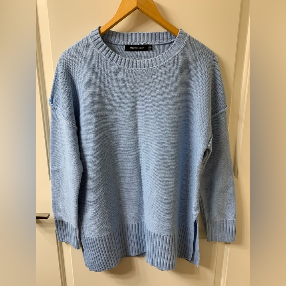 MEROKEETY Women's Casual Crew Neck Side Split Pullover Sweater
